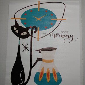 Atomic Retro Good Morning Cat Starburst Art Print MCM Wall Art ~ New